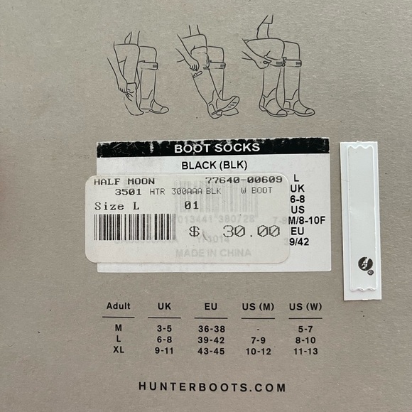 Hunter Boot Socks, Black Sz L (US 7-9) - Picture 5 of 5